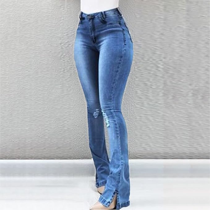 womens-ripped-flare-jeans-high-waist-distressed-casual-soft-button-trousers-stretchy-side-slit-bell-bottom-denim-pants