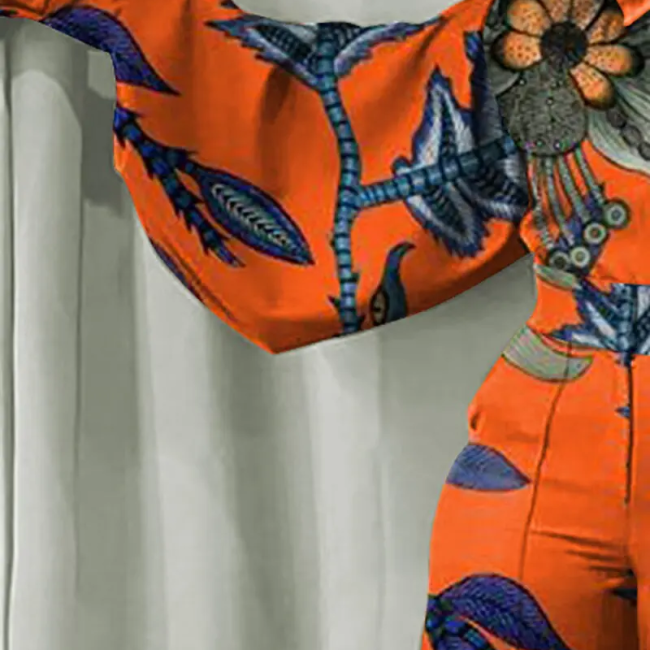 Africa Official Picture Orange Print High Waist Large Size Single Breasted Pullover Slim Jumpsuit.jpg 2